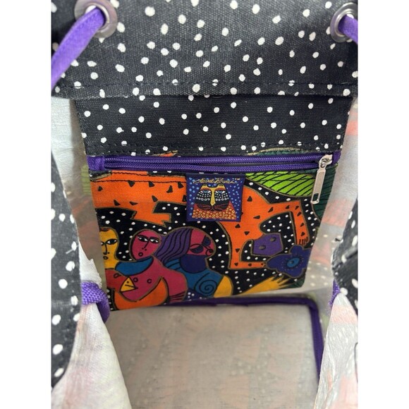 Vtg 90s LAUREL BURCH Tote Bag Drawstring Bucket Canvas Cat Retro Folk Art Artist - Picture 10 of 16